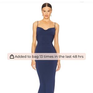 Katie May Navy Strapless Cowl-Neck Midi Dress (color deep sea) Revolve